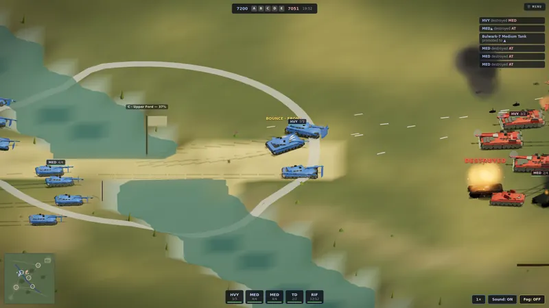 Karst armour fords a river under fire.